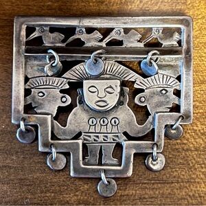 Vintage Inca Chimu PERU Sterling 925 Brooch 19g